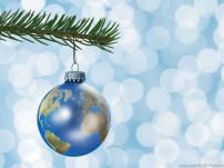 Earth globe Christmas ornament on tree